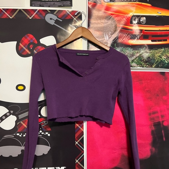 Brandy Melville Tops - brandy melville purple button up henley cropped long sleeve